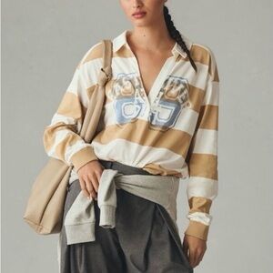 Anthropologie Beige and White Striped Long Sleeve Tee